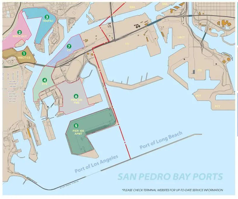 洛杉磯港LA各個(gè)碼頭和船司掛靠圖